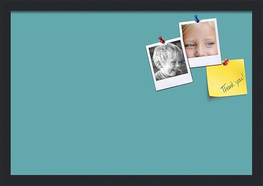 PinPix 22x15 Inch Cork Bulletin Board. This Decorative Framed Pin Board Comes with Aqua Pastel Design and a Satin Black Frame. Ideal for Home Office Decor or Message Board (PinPix-1806)