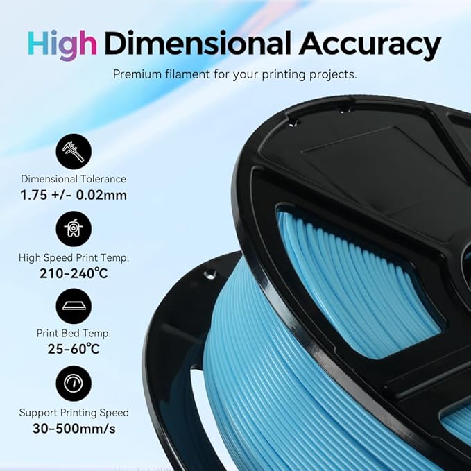 FLASHFORGE Rapid PLA Filament 1.75mm, High Flow Speedy 3D Printer Filament, Experience Exceptional Performance with 500mm/s High-Speed Printing, Neatly Wound & Top-Notch Filament (Ice Blue)