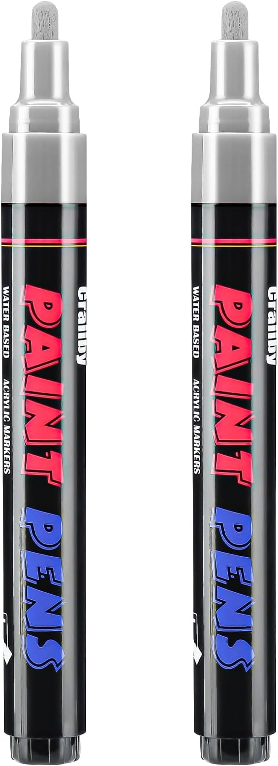 Silver Paint Pens Paint Markers - 2 Pack Permanent Quick Dry Waterproof Marker Pens for Rocks Wood Fabric Plastic Canvas Glass Mugs Metal Tire Stone