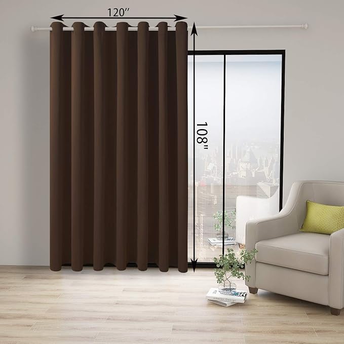 BONZER Extra Wide Room Divider Curtain Screen Partitions Total Privacy Wall Noise Reducing Blackout Curtains for Home Theatre, Storage, 108L x 120W Inch (9L x 10W ft), 1 Panel, Chocolate