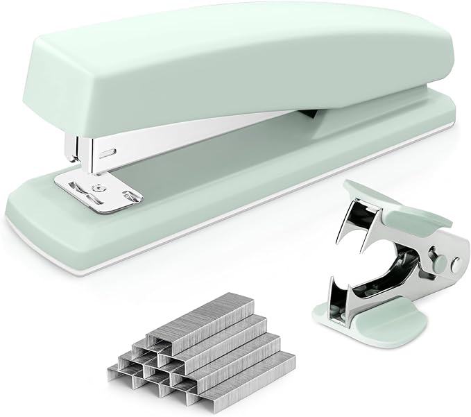 Deli Desktop Office Stapler - 25 Sheet Capacity, Includes 1000 Staples, Staple Remover, Green