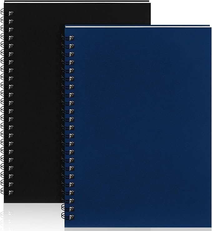 Yahenda 2 Pcs Spiral Notebook Bulk A5 Journal Lined 8.3'' x 5.5'' Writing Composition Paper Small Notepad Subject Notebook for Students Office Business Back to School Supplies (Black,Deep Blue)