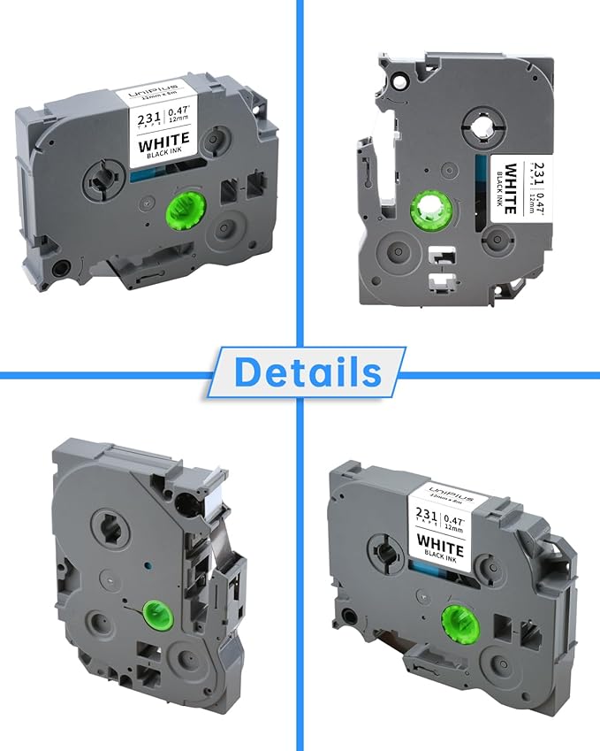 6-Pack Compatible for Brother P Touch TZ Label Tape TZe-231 131 431 531 631 731 12mm 0.47 Laminated Multi Color for P Touch PT-H110 PTD210 PTD220 PTD600, Clear/White/Red/Blue/Yellow/Green