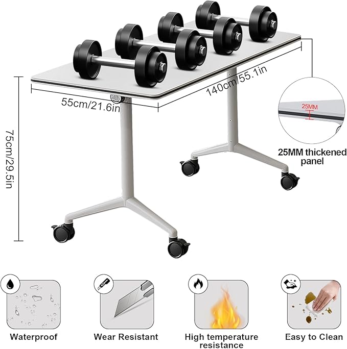 Conference Table,Folding Conference Room Tables Portable Rolling Conference Training Table with Silent Wheels,Mobile Meetings Flip Top Tables for Offices Classrooms Meeting Room (4Pack 55.1in)