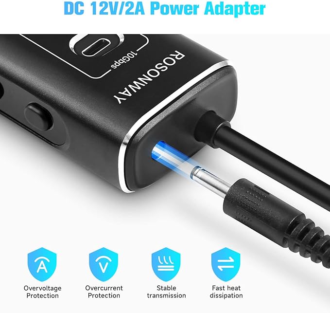 Powered USB Hub, Rosonway 7-Port USB 3.2/USB C Hub with 10Gbps USB-A 3.2, 2 USB-C 3.2, 4 USB 3.0 Ports, Individual Switches and 12V Power Adapter, Aluminum USB Port Expander for Laptop/PC, RSH-A107C