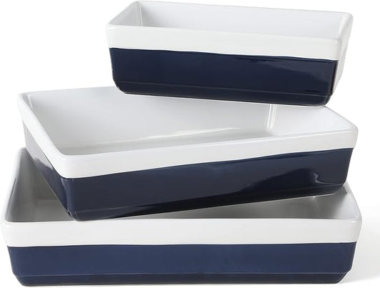 MARTHA STEWART 3 Piece Oven to Table Stoneware Bakeware, Baking Dish & Casserole Set Cobalt Blue