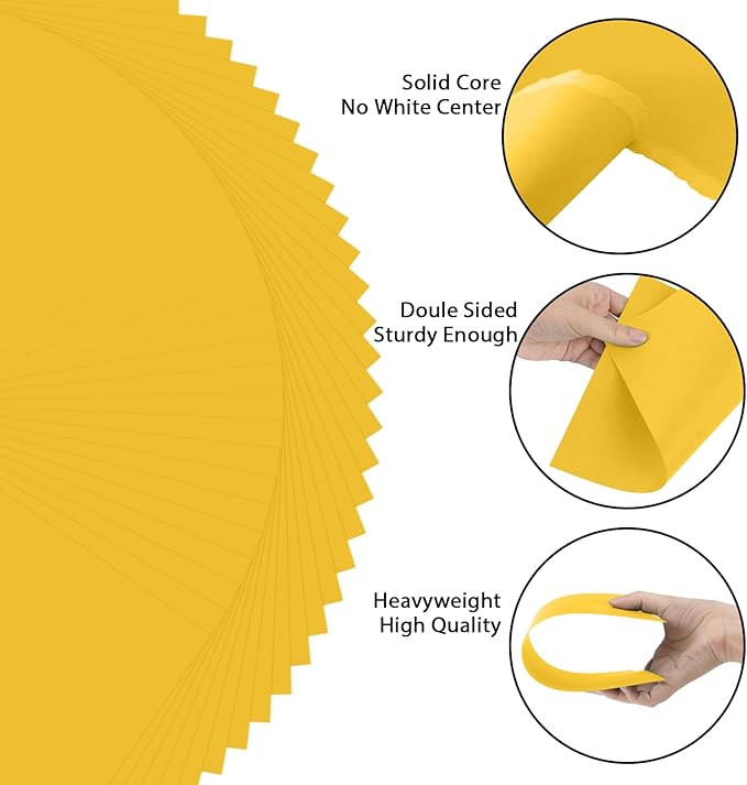 OcePor 50 Sheets Yellow Cardstock Paper, Colored Printer Paper 8.5 x 11, Card Stock Thick Construction for Craft,Scrapbook，Office Printing, Invitations, Certificates，92 lb/250gsm
