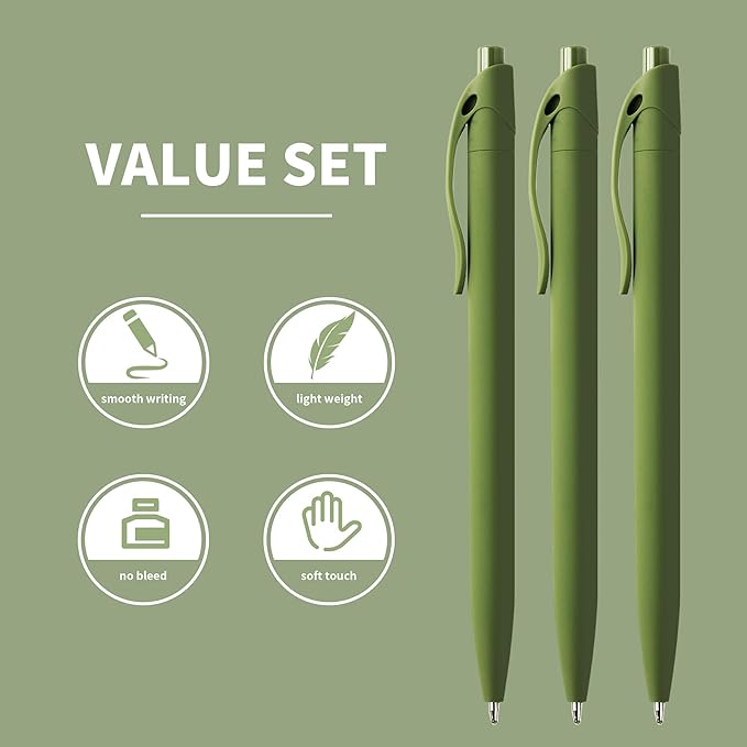 deegtran Pens Bulk, 50 Pack No Bleed Sage Green Click Pen, Wholesale Retractable Ballpoint Pens, Pens Medium Point, Smooth Ink Pen, 1.0MM Sage Green