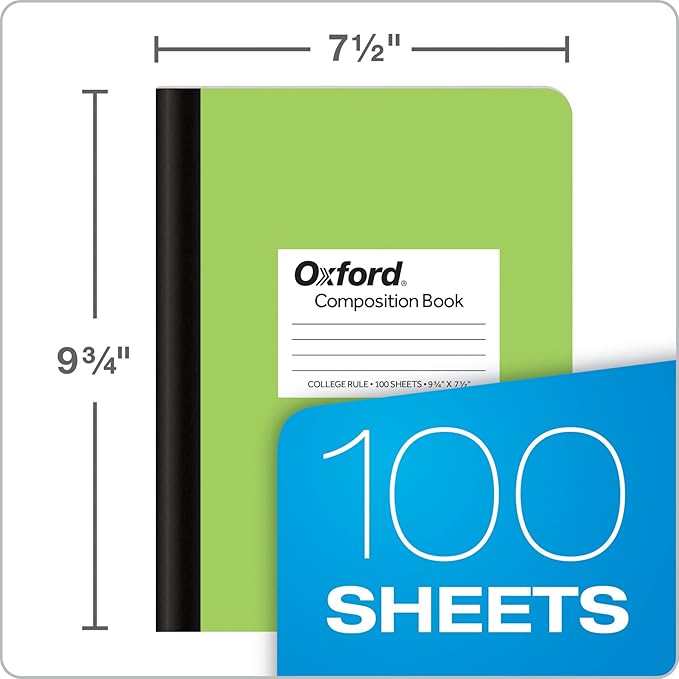 Oxford Composition Notebooks, 6 Pack, Cover Colors Vary, College Ruled Paper, 9-3/4 x 7-1/2 Inch School Journals, Assorted Pastel Covers, 100 Sheets, per Book (63760)