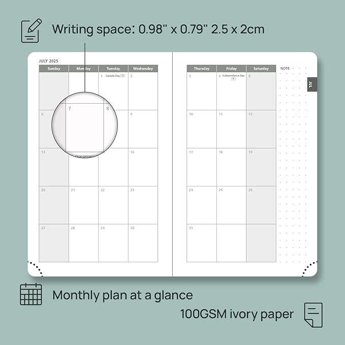 POPRUN Pocket Planner 2025-2026, (Purse Size 4''x 6.25'' Hard Cover) Academic Year Calendar Daily Weekly and Monthly (July 25-June 26) with Hourly Time Slots, 100 GSM Paper - Light Pink