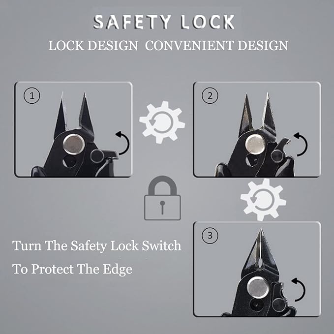 BOENFU 3.5 Inches Mini Cutter with Lock, Flush Cutters, Small Wire Snips, Micro Wire Cutter with Spring, Black