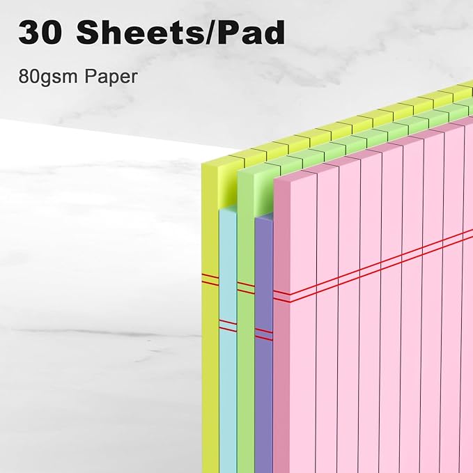 5pcs Colored Note Pads 5x8 College Ruled Small Legal Pads Paper Notepads 5 Pack Study Back Writing Pads 5 x 8 Paper Pads Perforated Narrow Ruled Pads of Paper