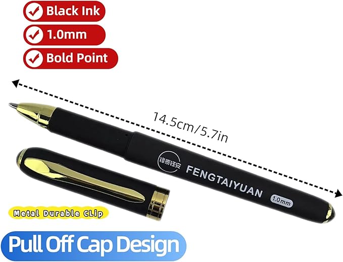Fengtaiyuan 10P18Prox6, Gel Pens, Black Ink, Bold Point 1.0mm, Writting Pens, Smooth, 6 Pack (10P18Prox6)