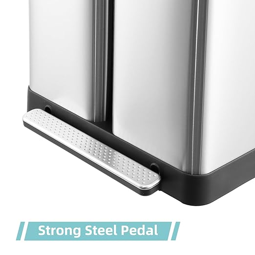 16 Gallon Dual Trash Can, 2 X 30 L Stainless Steel Two Compartment Garbage Can with Soft-Close Lid, Recycle Bin with 2 Removable Inner Buckets and Foot Pedal for Kitchen Home Office