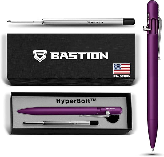 BASTION® Luxury Slim Bolt Action Pen, Lightweight Aluminum EDC Pen with Fine Tip, Professional Ballpoint Pen for School and Work - Purple