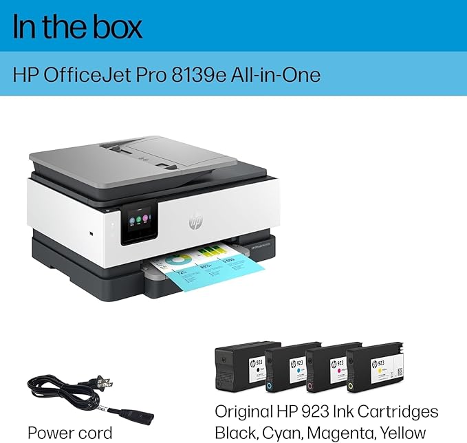 HP OfficeJet Pro 8139e Wireless All-in-One Color Inkjet Printer, Print, scan, Copy, fax, ADF, Duplex Printing Best-for-Home Office, 1 Year of Instant Ink Included (Renewed Premium)