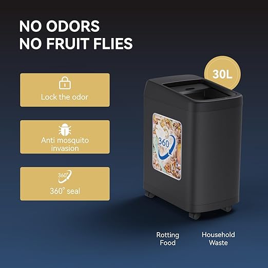 ELLO&ALLO Garbage Can Motion Sensor Trash Can 13 Gallon for Kitchen with Roll Up Lid, Automatic Touch Free High-Capacity with Wheels Black Waste Bin