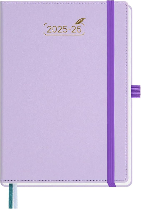 BEZEND Weekly Planner 2025-2026 with 2 Columns, 5.8" x 8.5" Academic Calendar 18 Months (Jul 25-Dec 26) Life Work Appointment Book with Monthly Tab, PU Leather Hardcover - Lilac