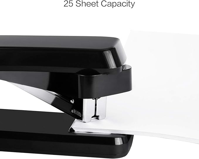 Deli Swing-Arm Swivel Stapler, 25 Sheet Capacity, 360 Degree Rotate Desktop Staplers for Booklet or Book Binding, Black