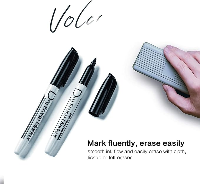 Volcanics Black Dry Erase Markers Bulk Pack - 200 Fine Tip Whiteboard Markers, Low Odor, Quick Dry, Ideal for Office, Classroom, Business, Meeting Room & Warehouse Use