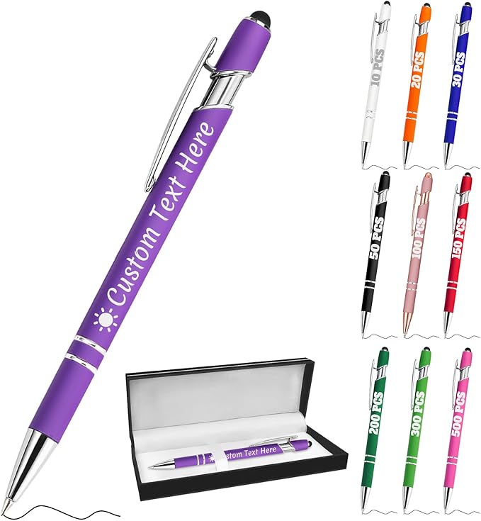 Personalized Pens with Name Custom Engraving Ballpoint Pens with Stylus Tip Customized Smooth Writing Pens Personalized Gifts for Anniversary Birthday or Graduation(Purlpe,Black Ink)