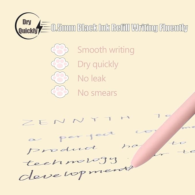 4Pcs Gel Pens, 0.5mm Black Ink Pen Retractable Fine Point Smooth Writing Pens, Aesthetic Office School Supplies, Desk Accessories Nursing Pen for Journaling Note Taking, Small Gifts for Women Men(Cat)
