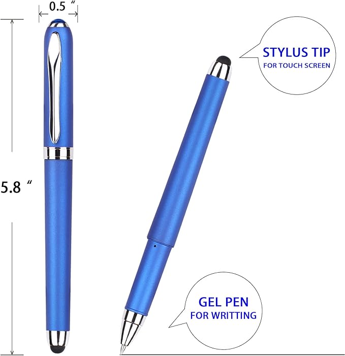 Gel Ink Rollerball Stylus Pen - 18 Pack, 1.0mm Bold Point, Blue Ink, Writing Smoothly for Office, Business, Gift, Metal Silver Clip