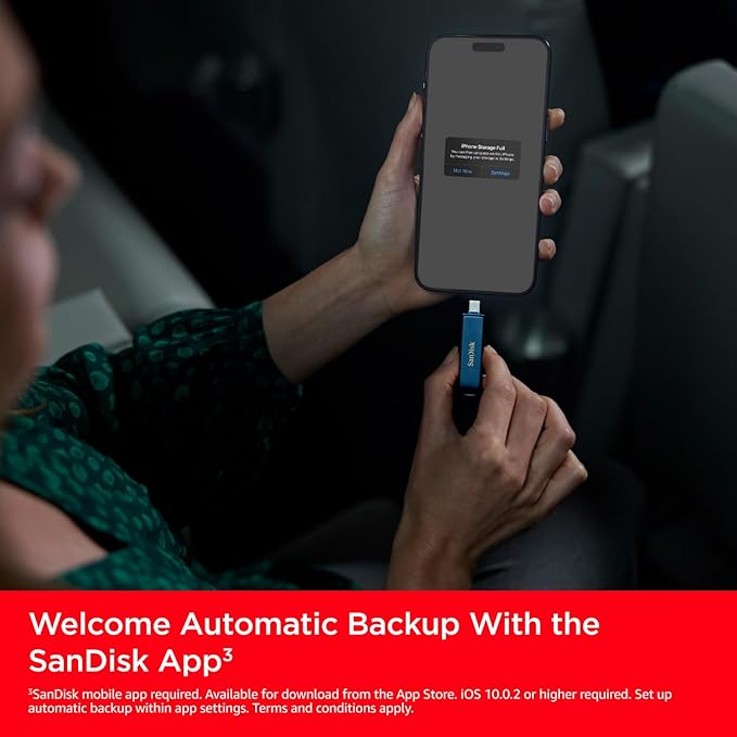 SanDisk 256GB Phone Drive for iPhone - Works with iPhone 15 and Newer (USB-C Connector) and iPhone 14 and Older (Lightning Connector), Metallic Sky - SDIXD0N-256G-GN6NE
