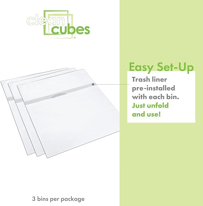 | 13 Gallon Disposable Trash Cans (3-Pack) with Fitted Trash Bags - Reusable Garbage and Recycling Bins for Parties, Events, and More (White - 17" Height x 13.5" Width x 10" Depth)