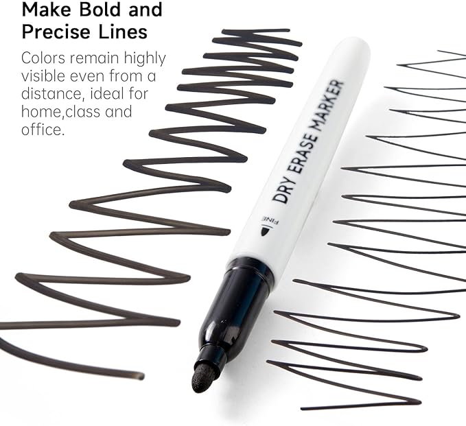 100 Bulk Pack Black Whiteboard Markers with 3 Erasers, Fine Point Dry Erase Markers Perfect For Writing on Dry-Erase Boards, Glass for School Office Home