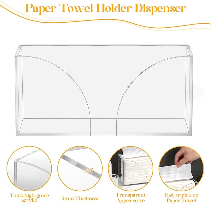 1PCS Paper Towel Holder, Acrylic, Clear, Minimalist, Countertop, Bathroom, Kitchen, Napkin Holder, Z-fold, C-fold, MultiFold Trifold