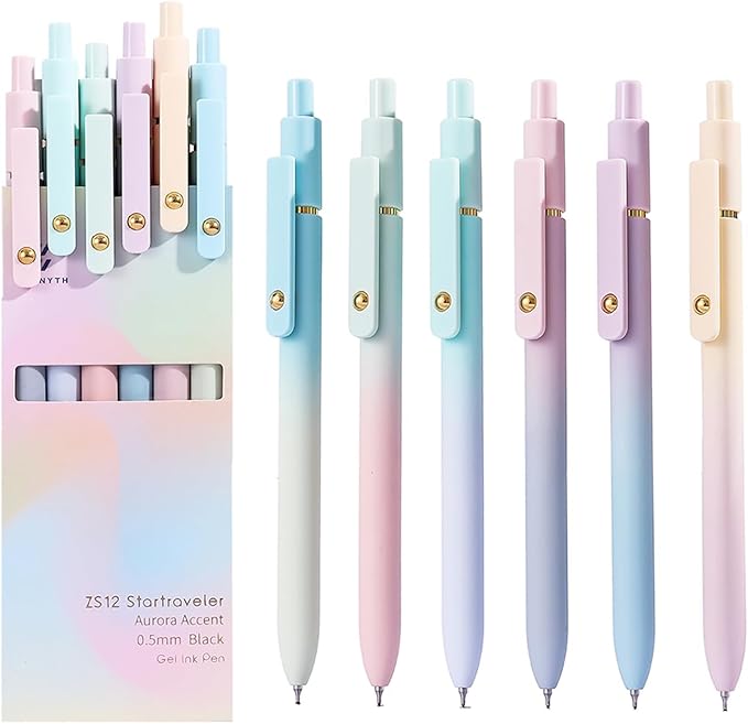 MIUTME Gel Pens, 0.5mm Quick Dry Black Ink Pens Fine Point Smooth Writing Pens,Cute Office for School Supplies, Gift for Women Men Student(Gradient-6Pcs)