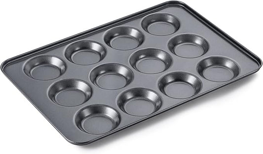 HONGBAKE Mini Muffin Top Pan for Baking, Premium 12 Cavity Small Whoopie Pie Pan, Nonstick Yorkshire Pudding Pan for Pansuffin, Moon Pie, Cookies, Dishwasher Safe and Easy to Clean