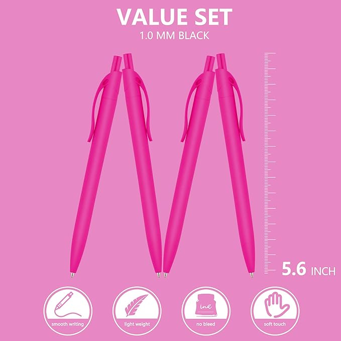 deegtran Pens Bulk, 200 Pack No Bleed Hot Pink Barrel Click Pens, Wholesale Retractable Ballpoint Pens, Pen Medium Point, Smooth Ink Pens, 1.0MM Black Ink