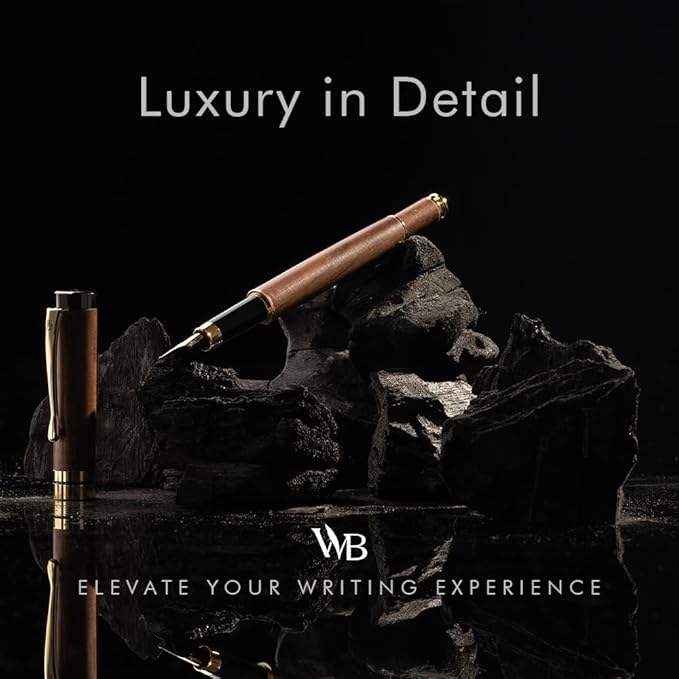 Wordsworth & Black Fountain Pen Set, Luxury Bamboo Wood - Extra Fine Nib, Gift Case; Includes 6 Ink Cartridges, Ink Refill Converter -Journaling, Calligraphy; Drawing, Smooth Writing [Brown Wood]