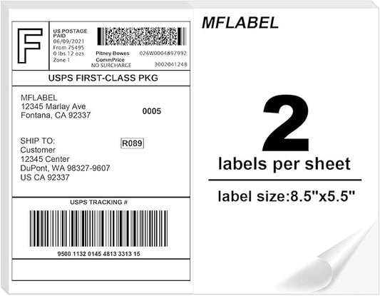 MFLABEL Half Sheet Label Laser/Ink Jet USPS UPS FedEx Shipping Label 8.5 x 11 Inches Packaging Labels, Address Labels for Laser & Inkjet Printers, 3000 Count(1500 Sheets)