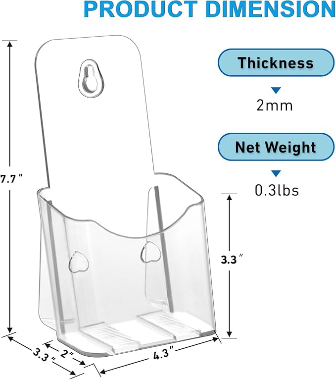 Brochure Holder 4x9 Inches Slant Back Design, Clear Display Stand, Plastic Table Stand Sign Holder,Pamphlet Holder Flyer Holder, Acrylic Display Stand, Acrylic Table Signs Plastic Paper Holder for Office, Home, Store, 4 Pack