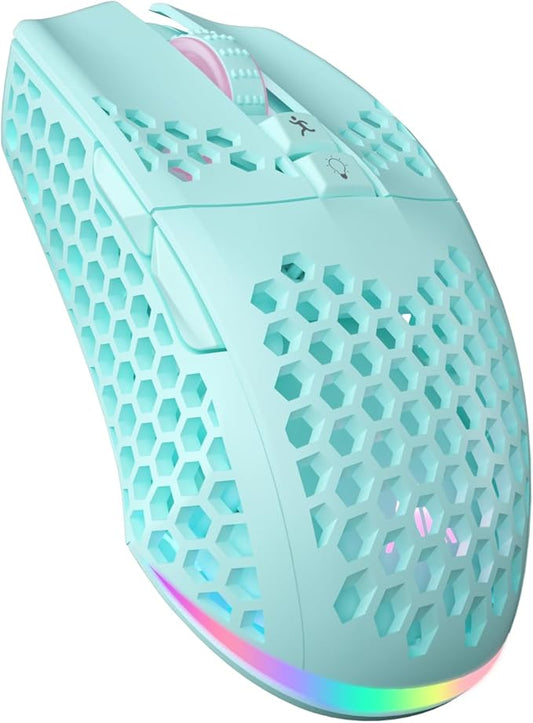 SM600 Honeycomb Shell Gaming Mouse Wireless,8000 DPI Tri-Modes BT5.1/2.4G Wireless/Type-C Wired Gamer Mouse with 2 Side Buttons, Macro Programmable and RGB Light for PC/Mac/Laptop,Green