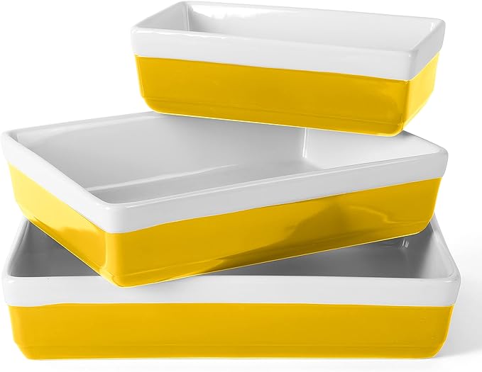 MARTHA STEWART 3 Piece Oven to Table Stoneware Bakeware, Baking Dish & Casserole Set - Yellow
