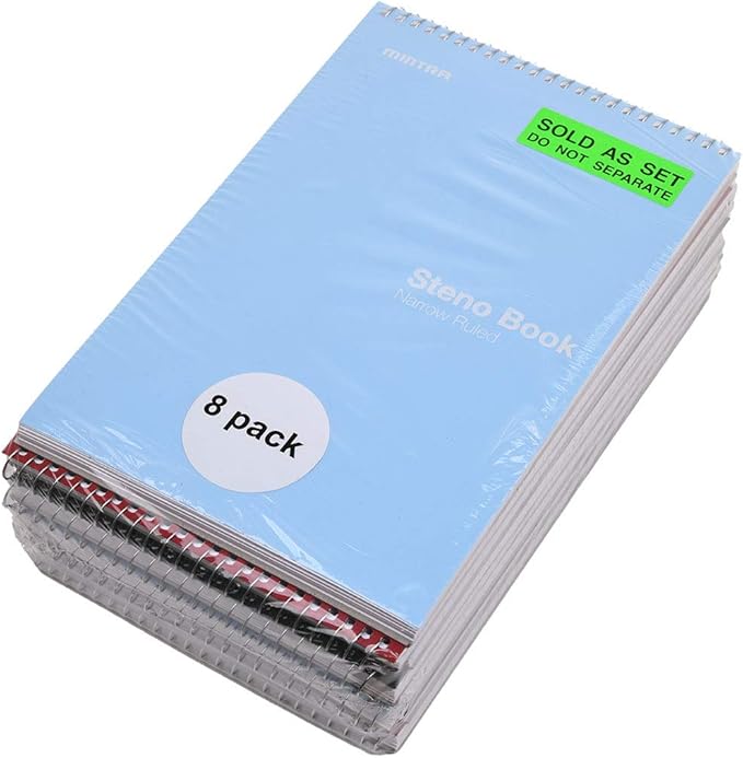 Mintra Office Steno Books (Poly Steno 8pk (Arctic Ice, Green Olive, Charcoal), Narrow Ruled)