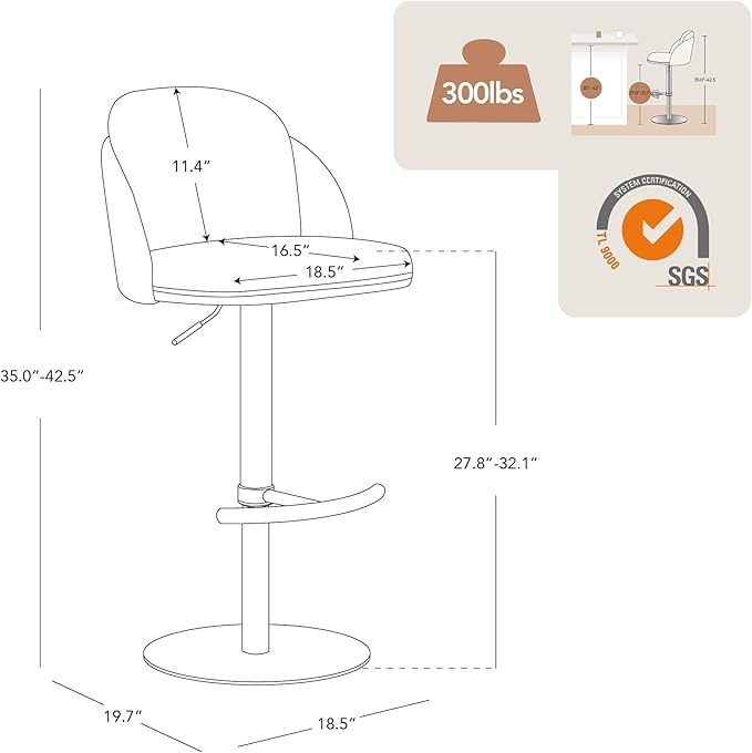 CHITA Adjustable Bar Stools Set of 3, Swivel Counter Height Stools with Stainless Steel Base for Bar, Kitchen Island, Dining Room, Silver