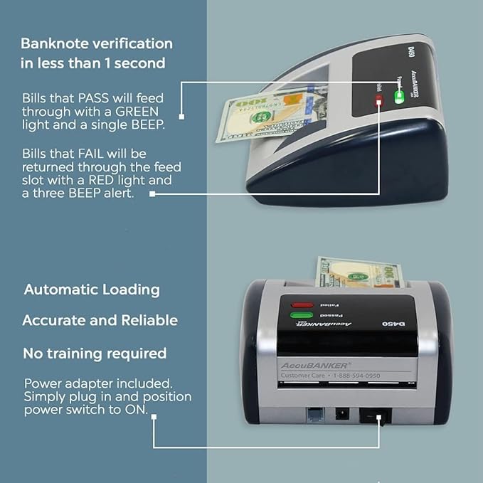 AccuBANKER D450 5-Point Counterfeit Bill Detector Machine, Retail Grade - UL Listed (Pack of 3)