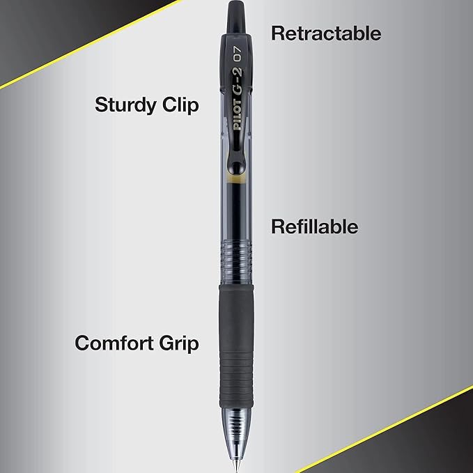 G2 Retractable Premium Gel Ink Roller Ball Pens Ultra Fine Point (.38mm) Black Ink 3 pack; Refillable & Premium Comfort Grip Bundle with Plastic Reusable Pouch