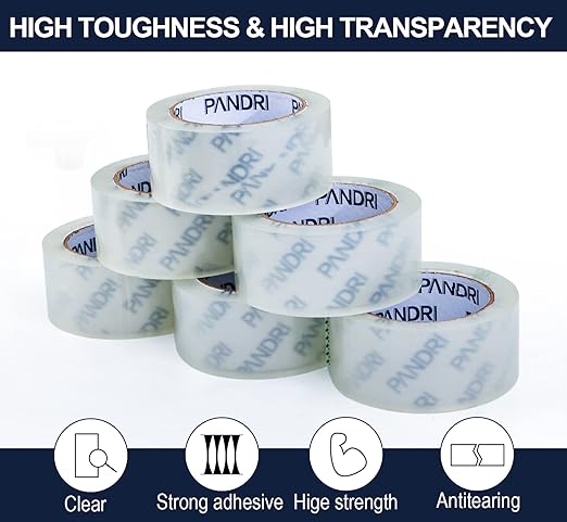 PANDRI Packing Tape, 12 Rolls Heavy Duty Clear Packaging Tape for Shipping Packaging Moving Sealing, 1.88 inches Wide, 65 Yards Per Roll, Total 780 Yards