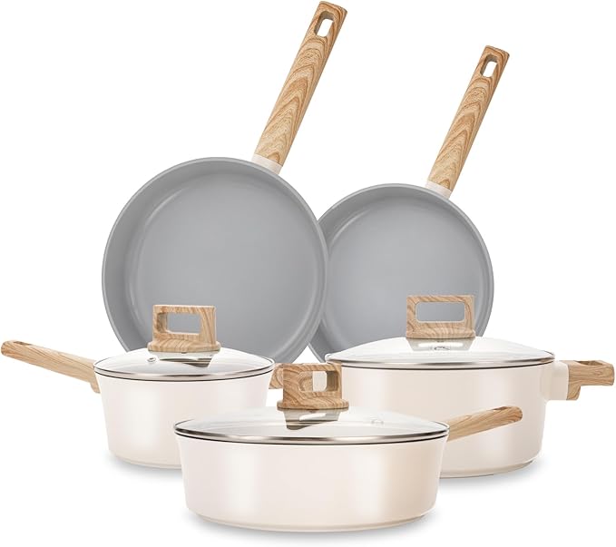 KOCH SYSTEME CS Nonstick Ceramic Cookware Set, 8 Piece Pots and Pans Set with Stay-Cool Handles, Non-toxic Ceramic Kitchen Cooking Set, Induction Compatible Dishwasher Safe, PFAS and PFOA Free, 8pcs