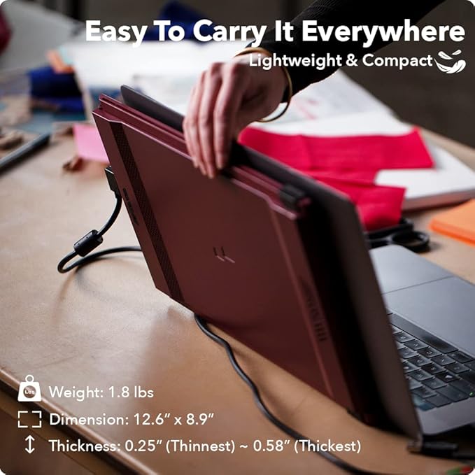 New Mobile Pixels 2024 Duex Max Portable Monitor, 14.1" FHD 1080P IPS Laptop Screen Extender, USB A/USB C Plug and Play Auto Rotated Laptop Monitor, Windows/Mac/Android/Switch Compatible (Rio Rouge)