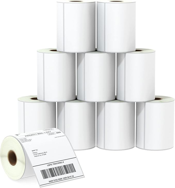 BETCKEY - 4" x 6" (102 mm x 152 mm) Shipping Labels Compatible with Zebra & Rollo Label Printer(not for dymo 4XL), Premium Adhesive & Perforated [10 Rolls, 2500 Labels]