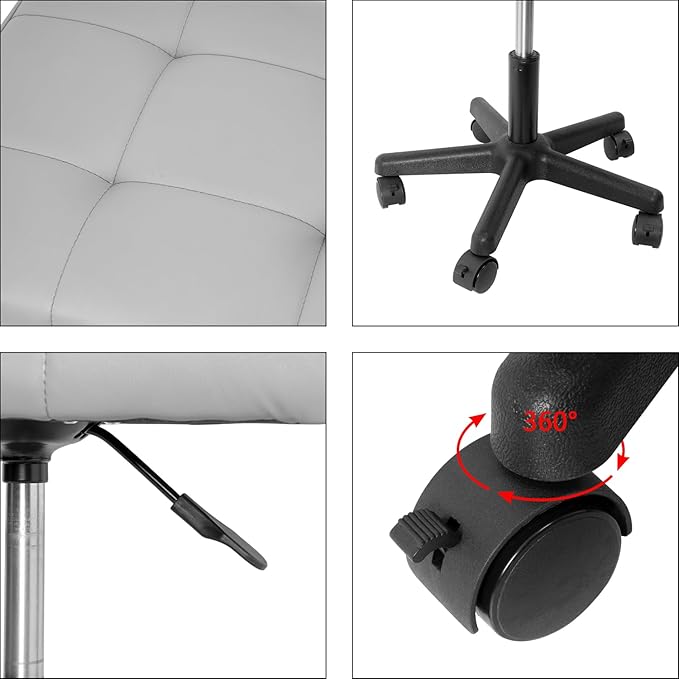 Footrest Under Desk Leg Rest Ottoman Adjustable Height Foot Stool with Wheels Leather Footrest Grey