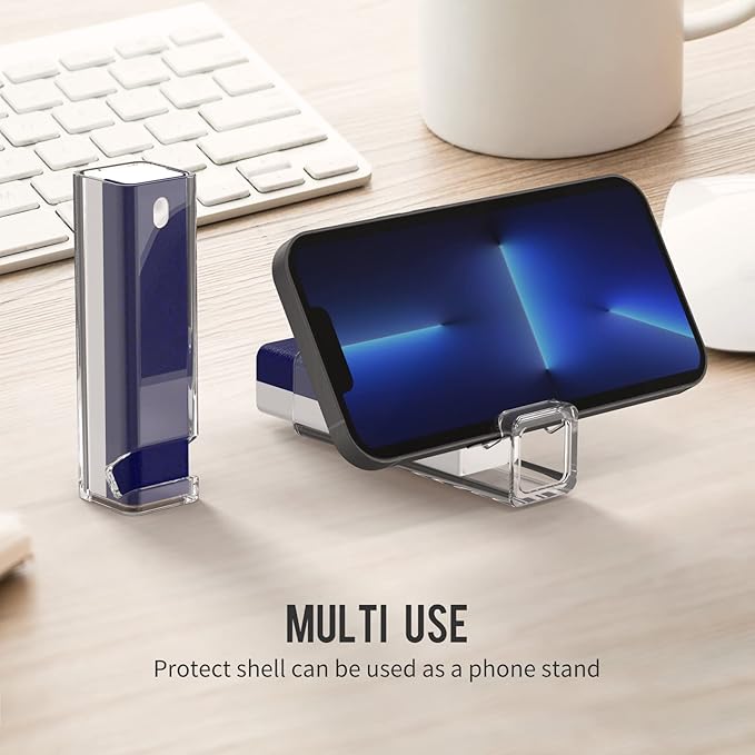 CLICK CLEAN Screen Cleaner, Fingerprint Proof Screen Cleaner Spray, All-in-One Cleaner with Microfiber, Shell and Phone Stand for All Phones, Laptop and Tablet Screens (Dark Blue)