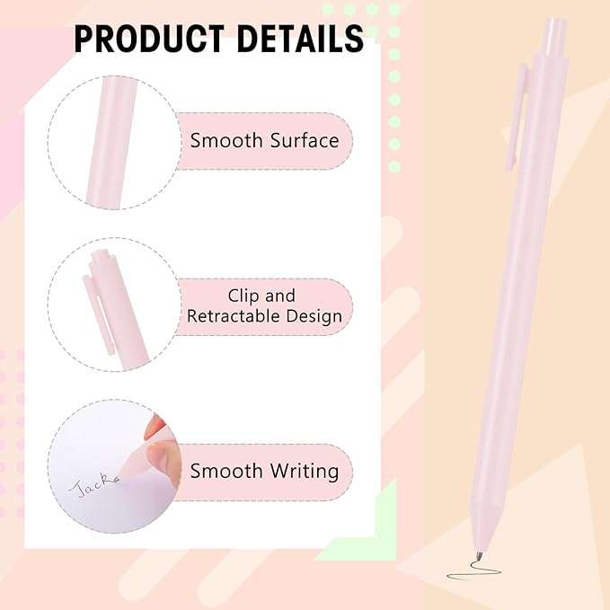 Teling 100 Pcs Ballpoint Pens Retractable Comfortable Cute Stylish Writing Pens in Medium Point 1.0 mm for Office Supplies(Pale Pink)
